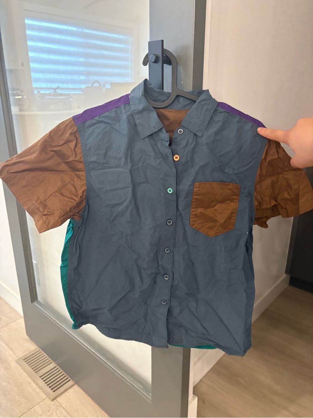 Boys' Colorblock Short-Sleeve Button-Down Shirt - Blue, Brown & Purple